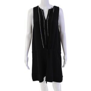 Thakoon Addition Womens Sleeveless V Neck Pintuck Silk Shift Dress Black Size 4